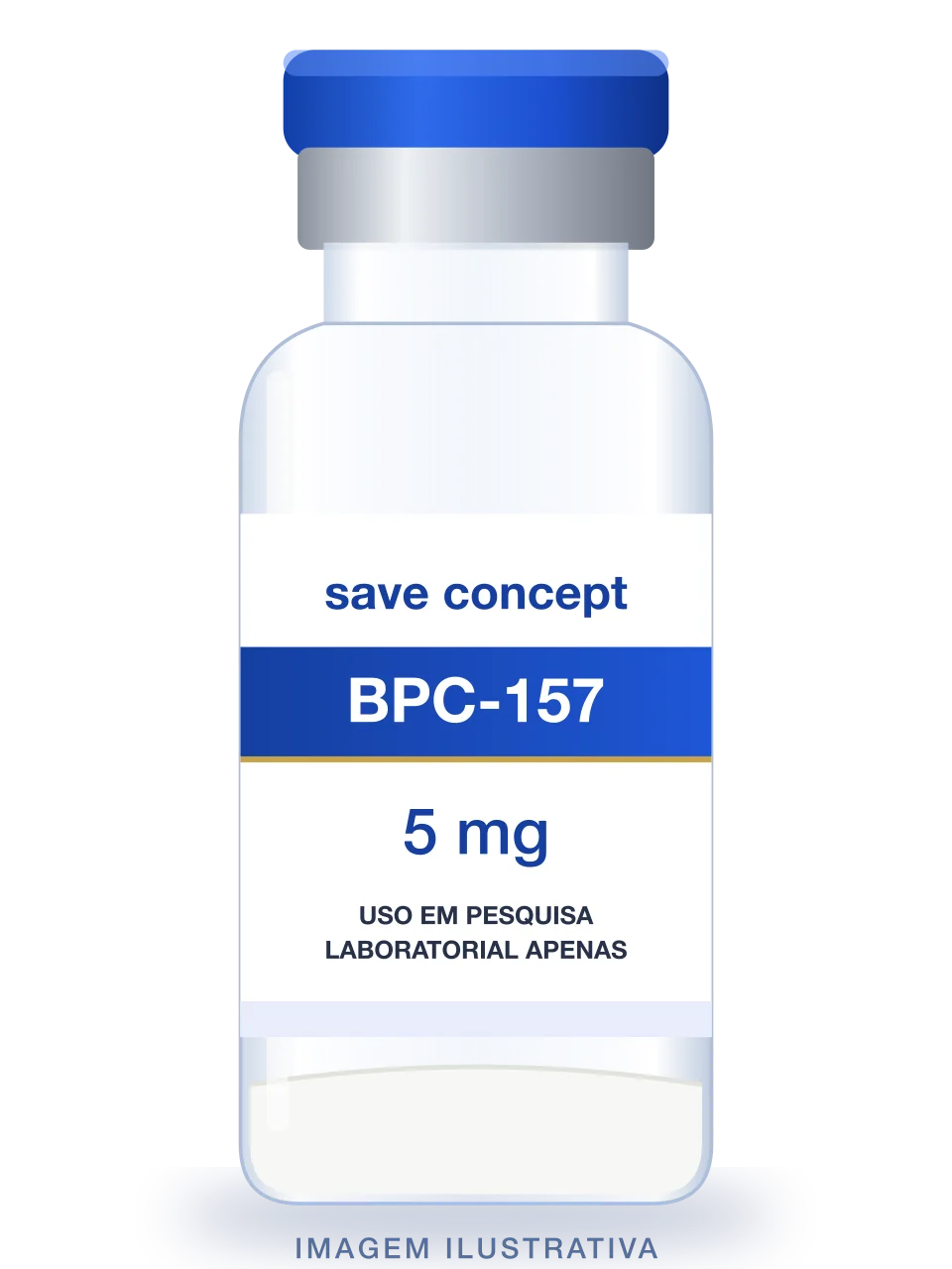 Ilustração de frasco de BPC-157 5mg com rótulo Save Concept