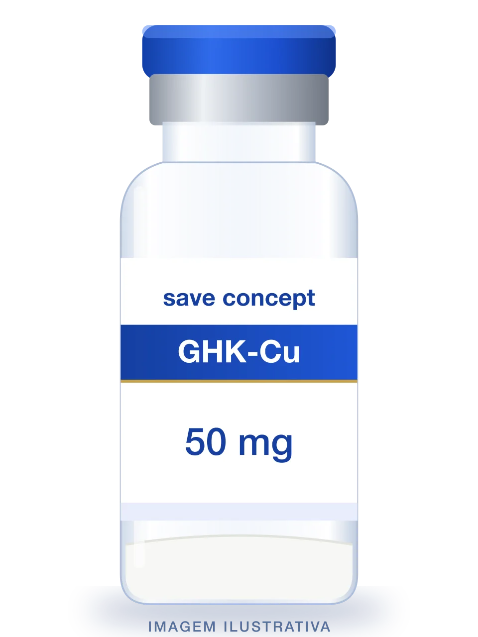 Ilustração de frasco de GHK-Cu 50mg com rótulo Save Concept