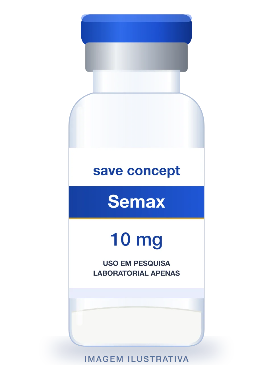 Ilustração de frasco de Semax 10mg com rótulo Save Concept