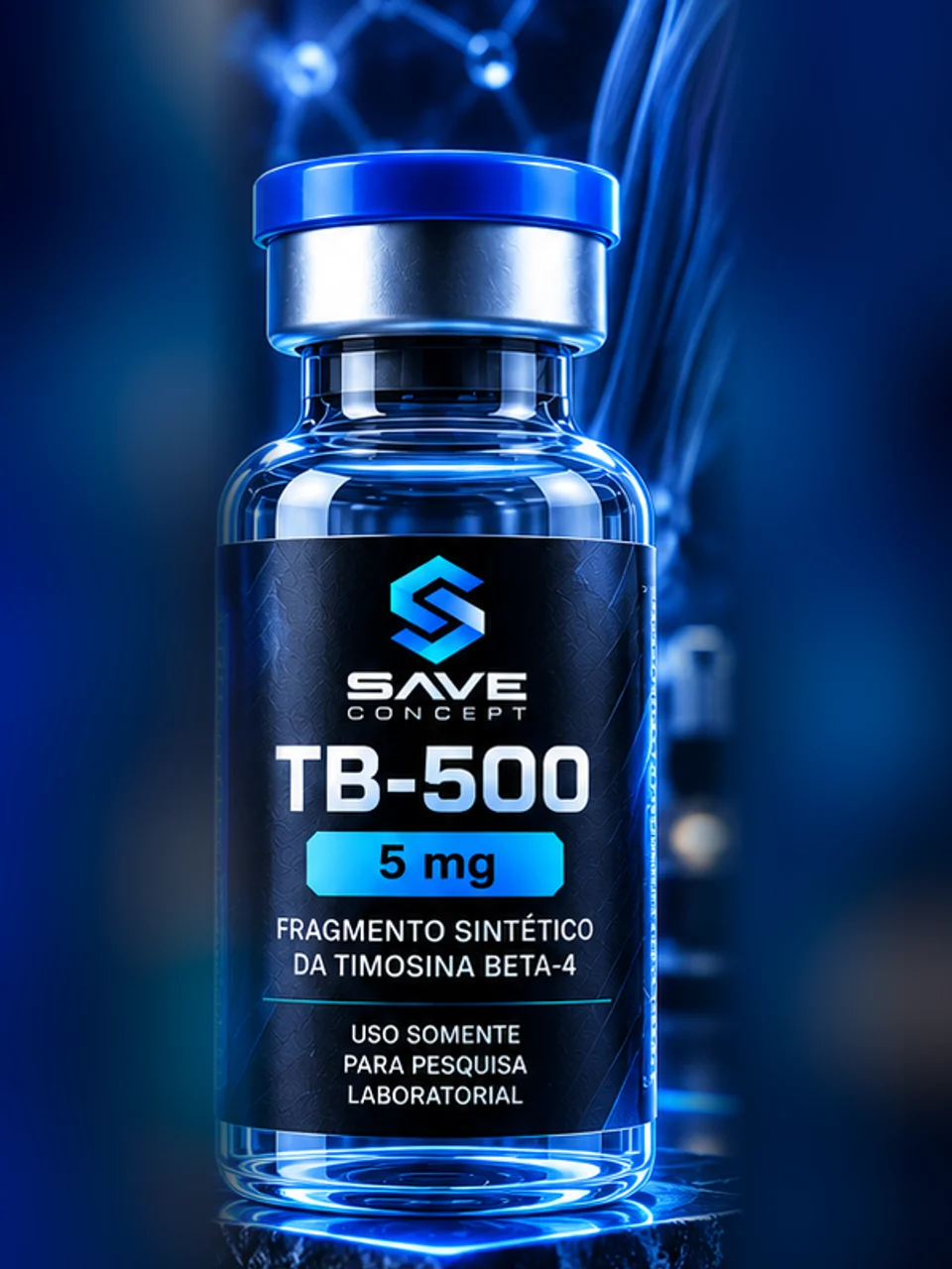 Ilustração de frasco de TB-500 5mg com rótulo Save Concept